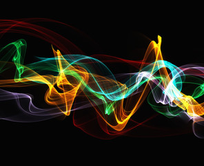 art work colorful smoke abstract waves on black background