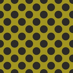 Tile vector pattern with black polka dots on green background