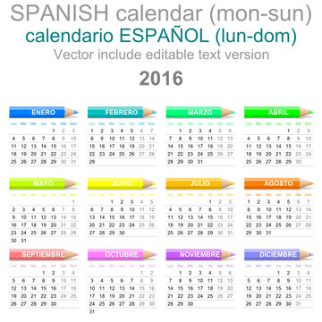 2016 Crayons Calendar Spanish Version