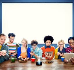 Mutiethnic Group of People Smiling Technology Tablet Concept