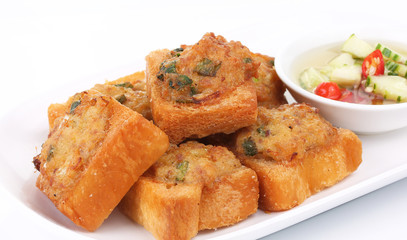 Fried bread with minced pork spread (Thai food)