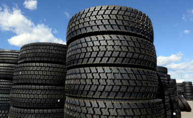 Fototapeta premium tires stacked in a yard