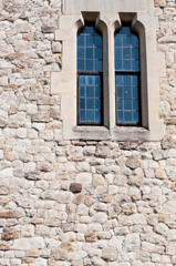 Fototapeta na wymiar Old ruined bricks wall and window background