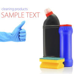 hand gesture cleaning products bottle