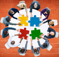 Business People Jigsaw Puzzle Collaboration Team Concept