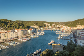 Bonifacio harbour and boats in the south of Corsica