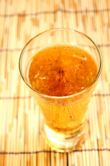 Lager beer closeup in glass dishware