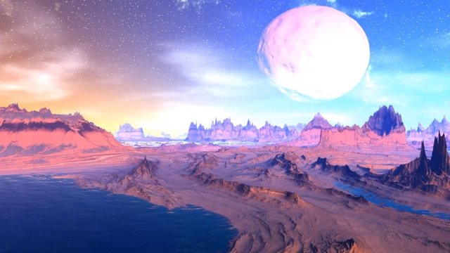 Fantasy alien planet. Rocks and  moon