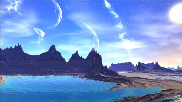 Fantasy alien planet. Rocks and  moon