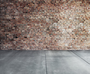 Empty Brick Wall with Concrete Floor Concept