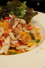 bavarian sausage salad with onions.