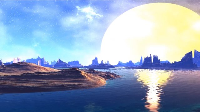 Fantasy alien planet. Rocks and sky