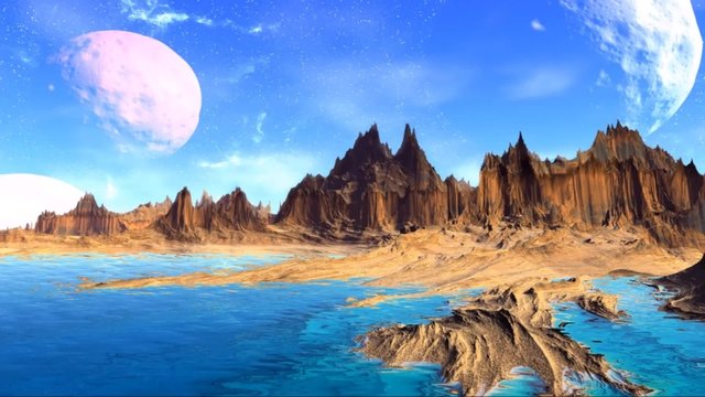 Fantasy alien planet. Rocks and  moon