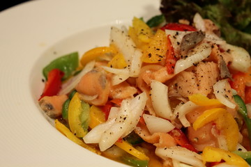 bavarian sausage salad with onions.