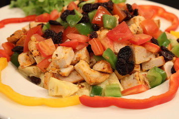 closeup bavarian sausage salad with onions.