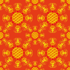 Seamless pattern.Decorative sun. orange background.