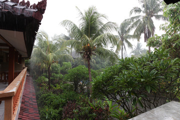 Fototapeta na wymiar Rainy day at resort in bali indonesia