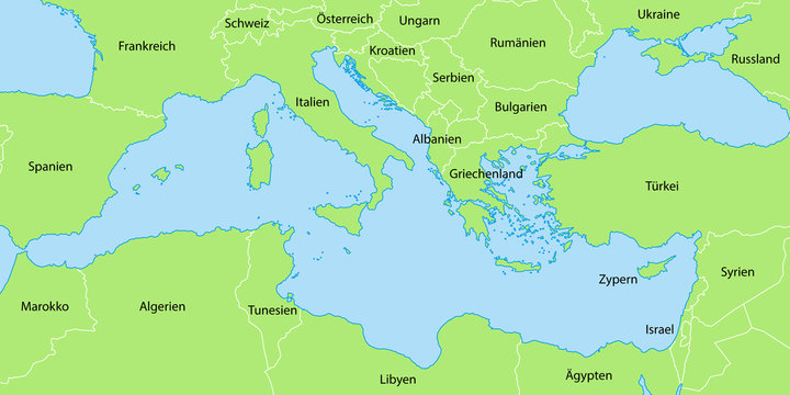 Mittelmeer - Karte in Gr&uuml;n