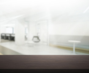 Wood Table Of Blur Background in Office