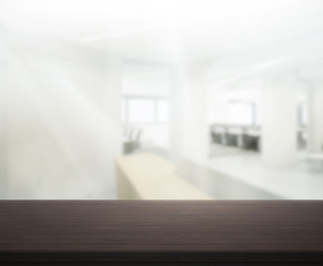 Wood Table Of Blur Background in Office