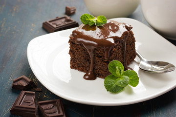 chocolate brownies on dark background