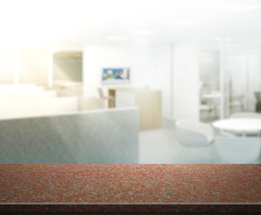 Wood Table Of Blur Background in Office
