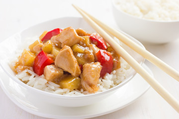 Sweet and sour chicken with rice