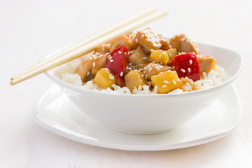 Sweet and sour chicken with rice