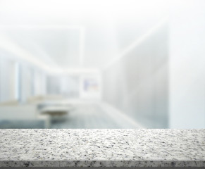 Wood Table Of Blur Background in Office