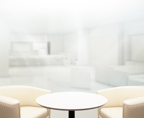 Wood Table Of Blur Background in Office