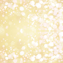 Vector golden sparkling background with snowflakes.