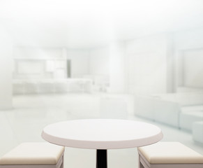 Wood Table Of Blur Background in Office