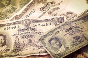 Antique Thailand old money banknotes in vintage style
