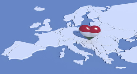 Mappa Europa 3D con cuore Ungheria