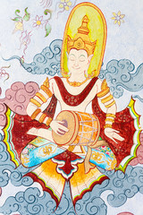 Fototapeta na wymiar Traditional Thai style painting art on temple wall 