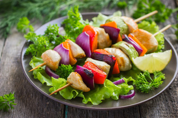 Grilled chicken and vegetable kebabs