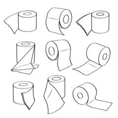 Simple set icons of toilet paper rolls.