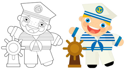 Cartoon colorful character - sailor - coloring page