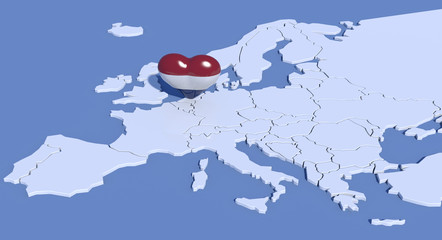 Mappa Europa 3D con cuore Paesi Bassi
