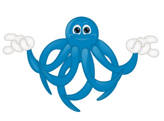 Funny blue octupus squid cartoon illustration comic