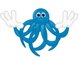 Funny blue octupus squid cartoon illustration comic