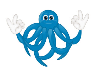 Funny blue octupus squid cartoon illustration comic