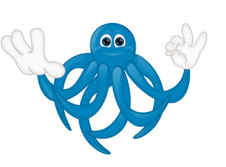 Funny blue octupus squid cartoon illustration comic