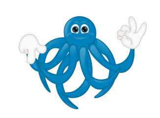 Funny blue octupus squid cartoon illustration comic