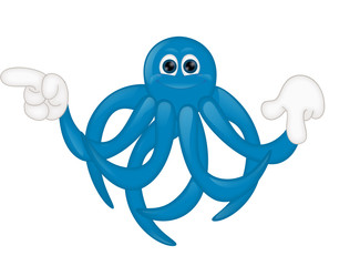 Funny blue octupus squid cartoon illustration comic