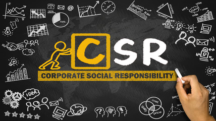 Fototapeta na wymiar corporate social responsibility concept hand drawing on blackboa