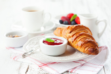 Fresh croissants with jam