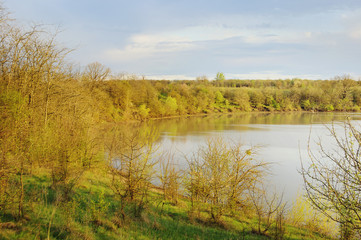 Landscape with beautiful wood lake