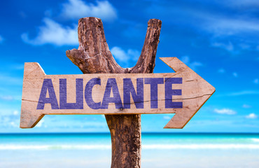 Alicante wooden sign with beach background