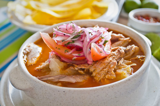 Encebollado, fish stew, typical ecuadorian dish.